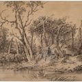 François Boucher — Деревянный навес в живописном месте на берегу реки, изображение 1