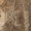 French School — Архитектурный каприз в виде соломенной колонны, плафона с кессонами и статуи генерала, изображение 1