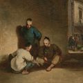 George Chinnery — Уличная сцена в Макао, где трое мужчин играют в азартные игры, изображение 1