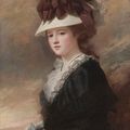 George Romney — Портрет Мэри Лоутер, урожденной Форсайт (ок.1760-1830), в полный рост, в черном платье и шляпке с лентами, изображение 1