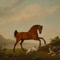 George Stubbs — Гарцующая лошадь с двумя собаками на фоне пейзажа, изображение 1