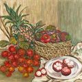 Georgette Chen — Натюрморт с рамбутанами, мангостинами и ананасом, изображение 1