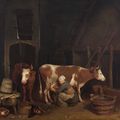 Gérard — Интерьер сарая с горничной, доящей коров, изображение 1
