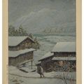 Hasui Kawase — Кисодзи-но-юки, генсен (Снег на дороге Кисо, горячий источник), изображение 1