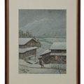 Hasui Kawase — Кисодзи-но-юки, генсен (Снег на дороге Кисо, горячий источник), изображение 2