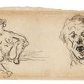 Honoré Daumier — Этюд обнаженной женщины, сидящей с поднятой ногой, и этюд головы мужчины с открытым ртом (recto); этюд головы мужчины, видимого сверху (verso ), изображение 2