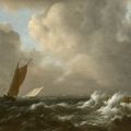 Jacob Van Ruisdael — Парусные суда в штормовом море с причалом справа, изображение 1