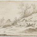 Jan van Goyen — Пейзаж с двумя мужчинами, отдыхающими перед фермерским домом, изображение 1