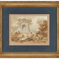 Jean-Honoré Fragonard — Вид на парк с фигурами, любующимися статуей, изображение 2