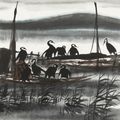 Lin Fengmian — Бакланы на рыбацких джонках, изображение 1