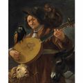 Luca Giordano — Аллегория: человек, играющий на калашоне, в окружении обезьяны, попугая, осла и барана, изображение 1