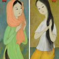 Mai Thu — Молодая женщина в розовом шарфе и желтых панталонах (Молодая леди в розовом шарфе и леди в желтых брюках ), изображение 1