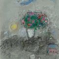 Marc Chagall — Большой букет в вазе из белого дерева для витебских цветов, званый вечер, изображение 1