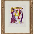 Pablo Picasso — Многоцветный портрет Жаклин в головной убор из ткани, изображение 2