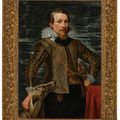 Peter Paul Rubens — Портрет джентльмена в три четверти роста, в полосатом пиджаке, стоящего у стола с борзой, изображение 2