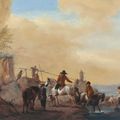 Philips Wouwerman — Всадники и лошади отдыхают у реки, изображение 1
