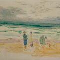 Pierre Bonnard — Пляж. Трое персонажей и одна девушка, изображение 1