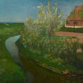 Piet Mondrian — Общая ирригационная система грензенд-ан-беренерф-мет-Блойенде-бомен (Изогнутая ирригационная канава, окаймляющая фермерский двор с цветущими деревьями), изображение 1
