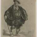 Rembrandt van Rijn — Крестьянин в высокой шапке, стоящий, опираясь на палку, изображение 1