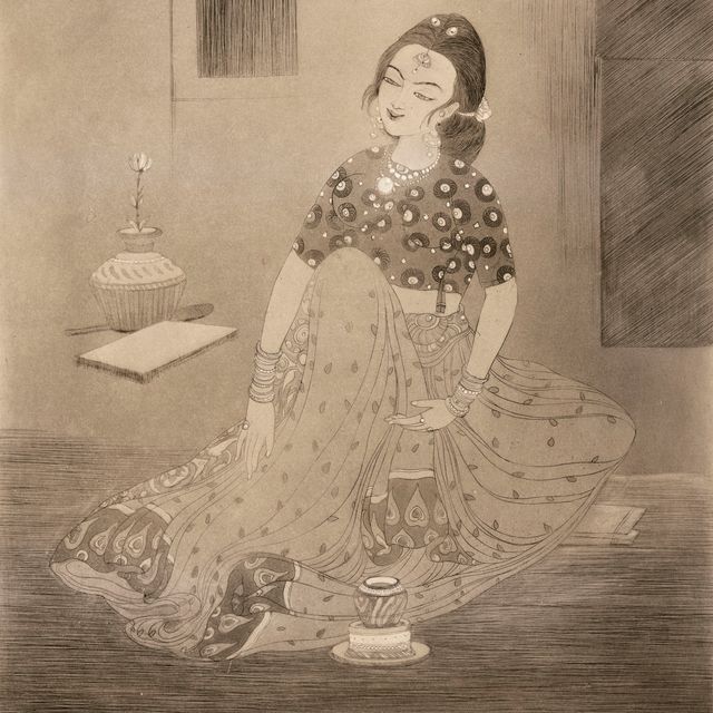Abdur Rahman Chughtai — Без названия (Сидящая женщина)