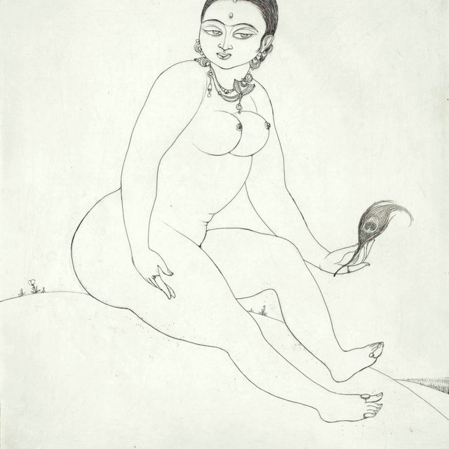 Abdur Rahman Chughtai — Без названия (Сидящая обнаженная)