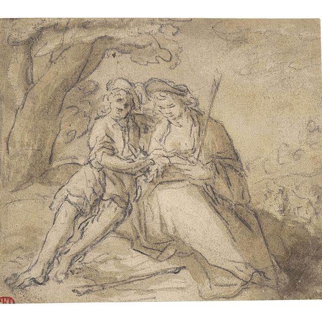 Abraham Bloemaert — Пастух и пастушка на фоне пасторального пейзажа