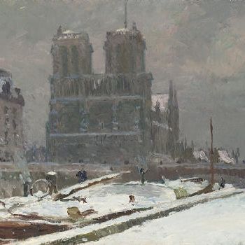 Albert Lebourg — Собор Парижской Богоматери, улица Вю-прайс на набережной Сен-Мишель, в самом сердце Парижа, во время дождя
