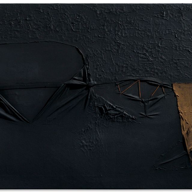 Alberto Burri — Nero con punti rossi (черный с красными строчками)