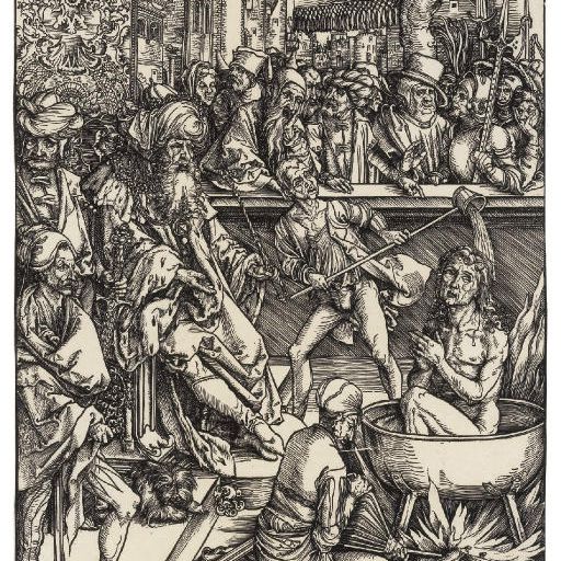 Albrecht Dürer — Мученичество святого Иоанна, из Апокалипсиса (Б. 61; М., гл. 164; С.М.С. 112)