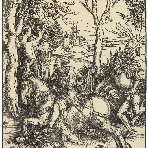 Albrecht Dürer — Рыцарь на коне и Ланскене (ч. 131; М., Зал. 265; С.М.С. 106)