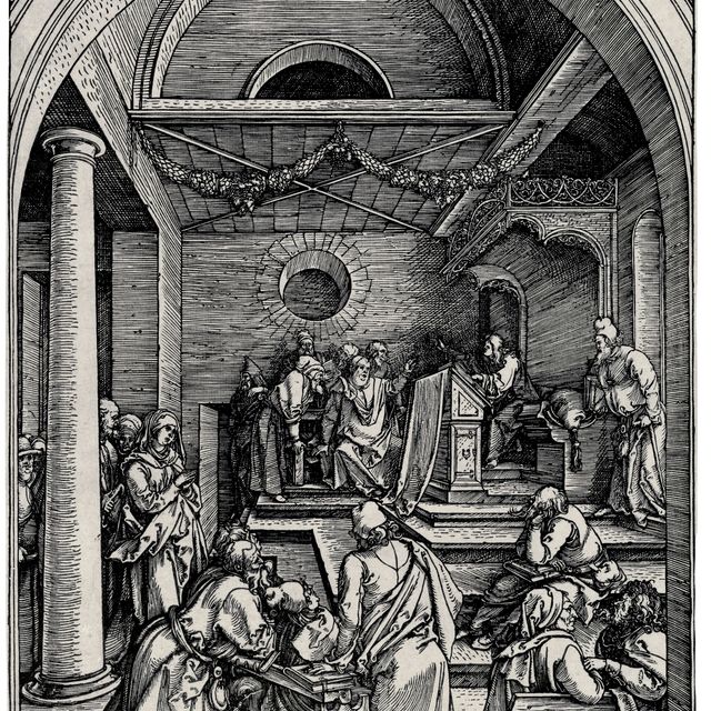 Albrecht Dürer — Христос среди врачей, из книги "Жизнь Пресвятой Девы"