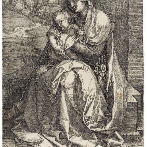 Albrecht Dürer — Богородица с Младенцем, сидящие у стены (Б. 40; М., Холл. 36; С.М.С. 73)