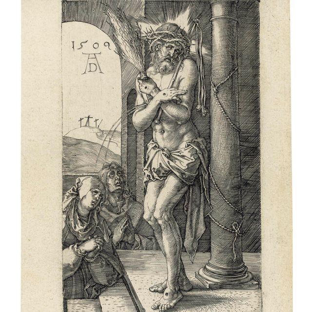 Albrecht Dürer — Человек скорби, стоящий у колонны, из гравюры "Страсти господни" (Барч, Медер 3; Шох, Менде, Шербаум 45)