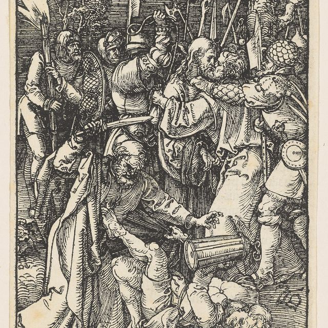 Albrecht Dürer — Предательство Христа и Христос перед Каиафой, из книги "Малые страсти"