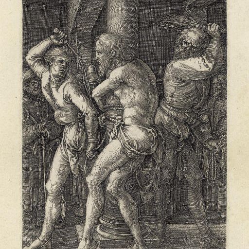 Albrecht Dürer — Бичевание, из гравюры "Страсти господни" (Б., М., Зал. 8; S.M.S. 50)