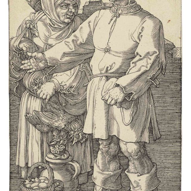 Albrecht Dürer — Крестьянская пара на рынке (Б.; М., Холл. 89; С.М.С. 88)