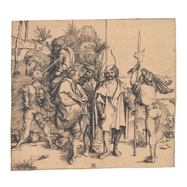 Albrecht Dürer — Пятеро солдат и турок верхом на лошадях (Б. 88; М., Гол. 81; С.М.С. 4)