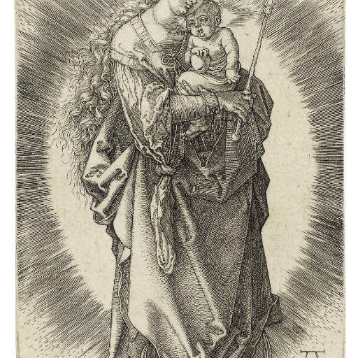Albrecht Dürer — Богородица с младенцем на полумесяце, со скипетром и короной в виде звезды (В. 32; М., Зал. 37; С.М.С. 81)