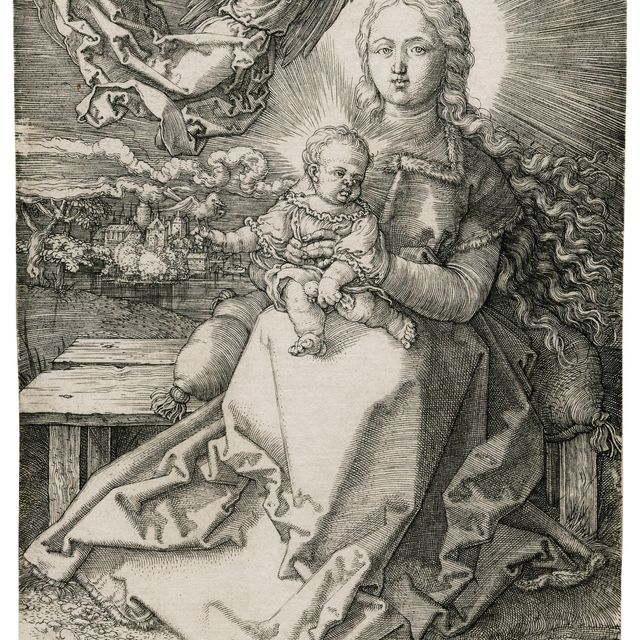 Albrecht Dürer — Дева и Младенец, увенчанные одним Ангелом