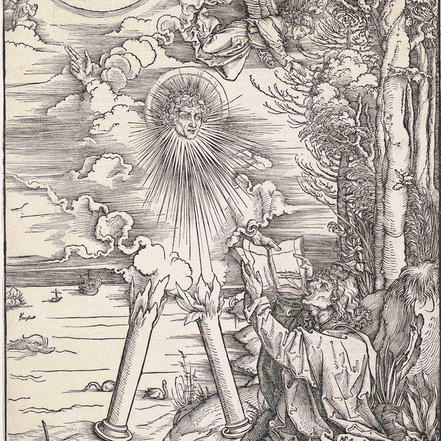 Albrecht Dürer — Святой Иоанн, пожирающий Книгу, из Апокалипсиса (Барч, 70; Медер, Холстейн, 172; Шох, Менде, Шербаум, 120)