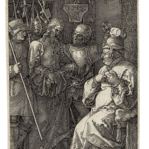 Albrecht Dürer — Христос перед Каиафой на гравюре "Страсти Господни" (Б., М., Зал. 6; С.М.С. 48)