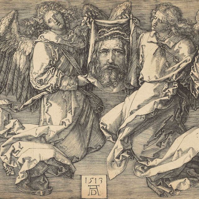 Albrecht Dürer — Сударий, удерживаемый двумя Ангелами