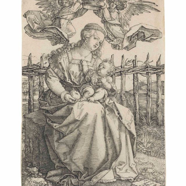 Albrecht Dürer — Дева Мария с Младенцем, увенчанные двумя Ангелами