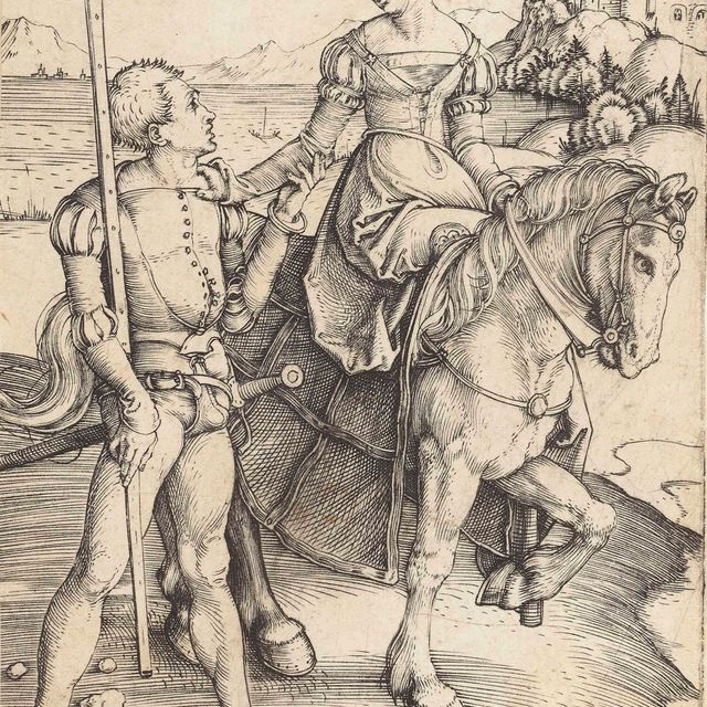 Albrecht Dürer — Дама верхом на лошади и Ланскене (Барч, 82 года; Медер, Холстейн, 84 года; Шох, Менде и Шербаум, по 16 лет)