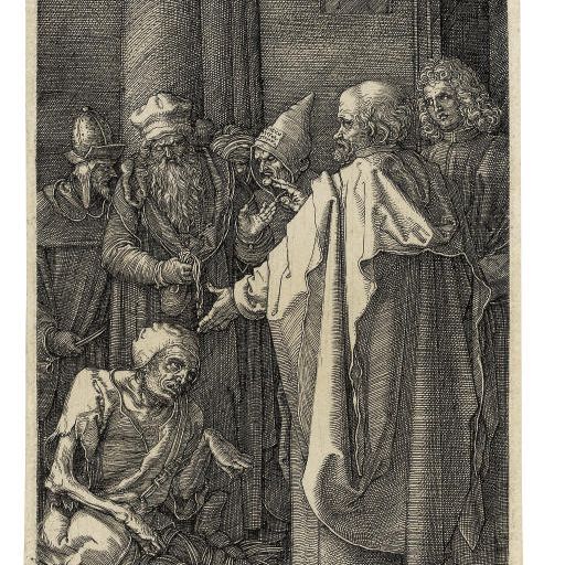 Albrecht Dürer — Святые Петр и Иоанн у ворот храма, с гравюры "Страсти Господни" (Б., М., Зал. 18; С.М.С. 60)