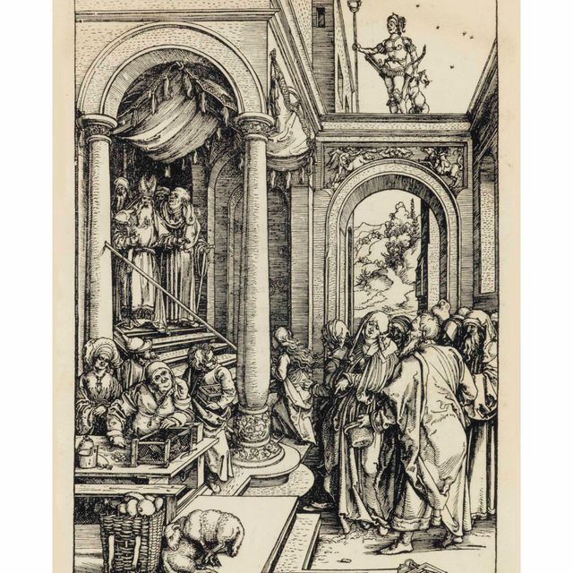 Albrecht Dürer — Сретение Пресвятой Богородицы в храме, из книги "Житие Пресвятой Богородицы"