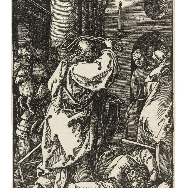 Albrecht Dürer — Христос, изгоняющий менял из храма, с небольшой гравюры на дереве "Страсти Христовы".