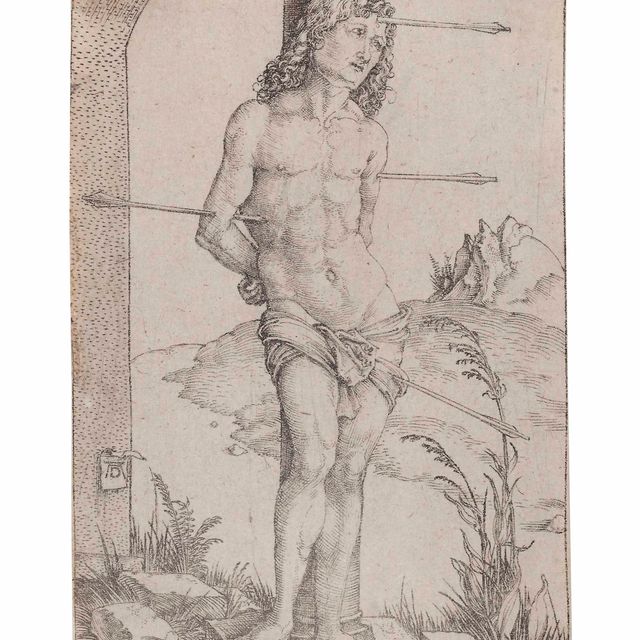 Albrecht Dürer — Святой Себастьян, привязанный к колонне (Барч, 56; Медер, Холстейн, 61; Шох, Менде и Шербаум, по 25)