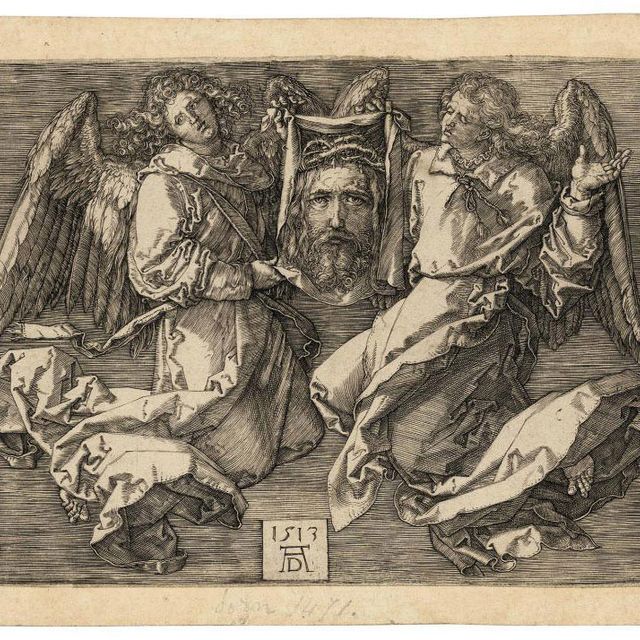Albrecht Dürer — Сударий, который держат два Ангела (Б. 25; Медер, Холл. 26; Шох, Менде, Шербаум, 68)