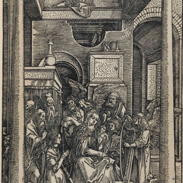 Albrecht Dürer — Прославление Богородицы, из книги "Жизнь Богородицы" (Барч, 95; Медер, Холстейн, 207; Шох, Менде и Шербаум, 185)